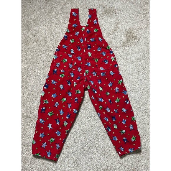 VTG 90s Cute Cumber Toddler 4T Red Corduroy Overalls Mice Cheese Print‎ Playwear - Picture 2 of 16